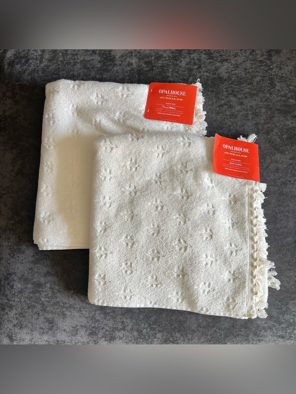 NWT OpalHouse Jungalow Fringe Trim Bath Towels Set of 2